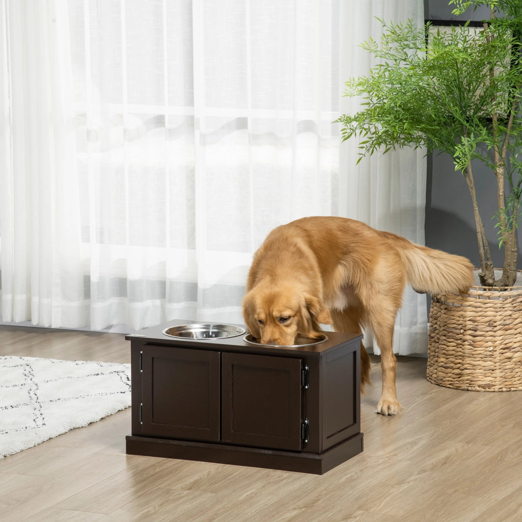 CIOTOLA PER CANI ALZATA con 2 ciotole 60 x 30 x 34 cm MDF Coffee