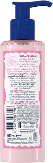 ACQUA ALLE ROSE LATTE DETERGENTE LENITIVO CON ESTRATTO DI ROSA CHINENSIS, IDEALE PER LE PELLI SECCHE O SENSIBILI 200 ML