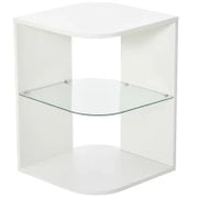 Comodino Moderno a 3 Livelli con Ripiano Regolabile, in Truciolato e Vetro Temperato, 40x40x56 cm, Bianco