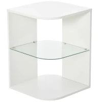 Comodino Moderno a 3 Livelli con Ripiano Regolabile, in Truciolato e Vetro Temperato, 40x40x56 cm, Bianco