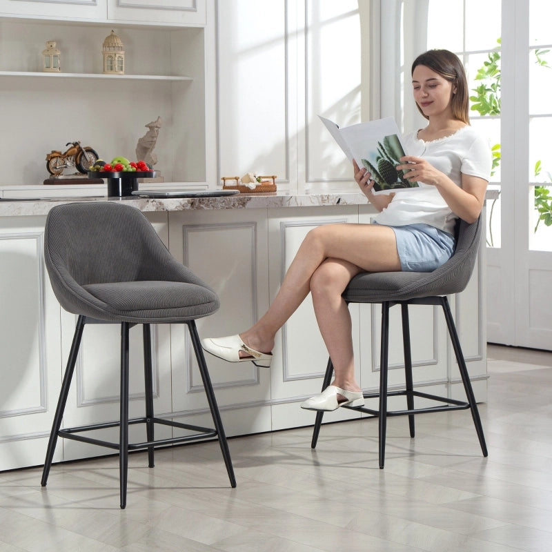 Set di 2 sgabelli da bar girevoli in tessuto effetto corda con struttura in acciaio, h 65 cm, grigio