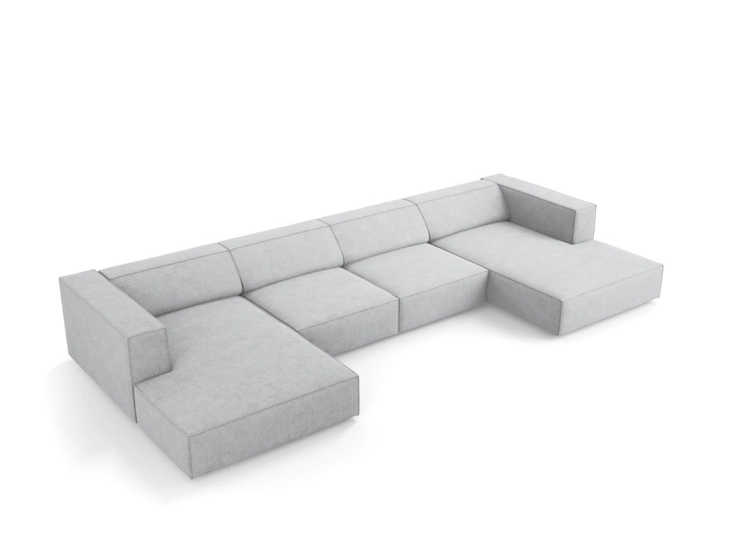 Cosmopolitan Design - Divano panoramico "Arendal" 6 posti in ciniglia con effetto a coste grigio chiaro 