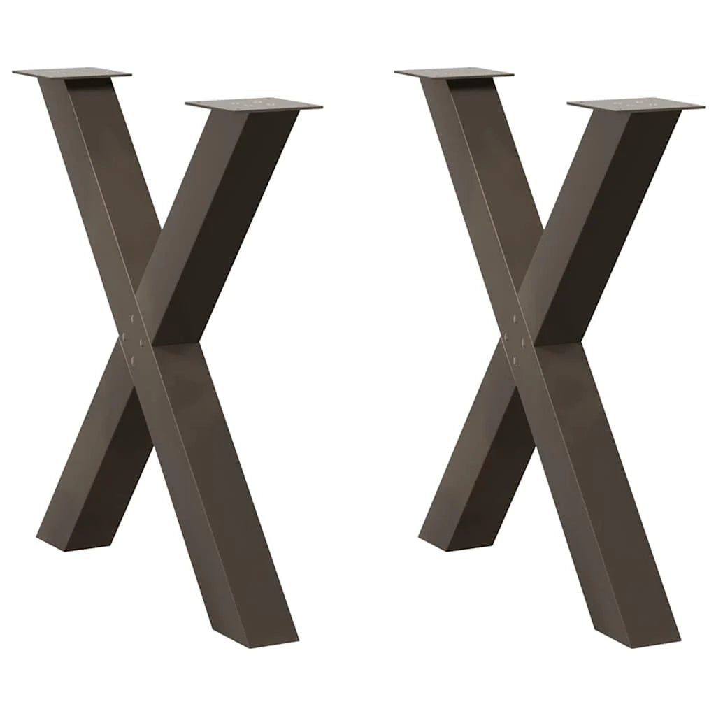 Set di 2 gambe per tavolo da pranzo a forma di X robuste e dal design moderno 70 x 72-73 cm in acciaio naturale 02_0057251