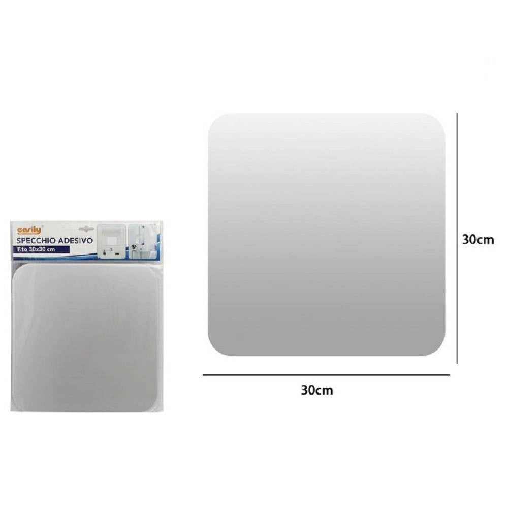 Trade Shop - Specchio Adesivo Forma Quadrata Adesiva Murale Arredamento Casa 30 X 30 Cm -