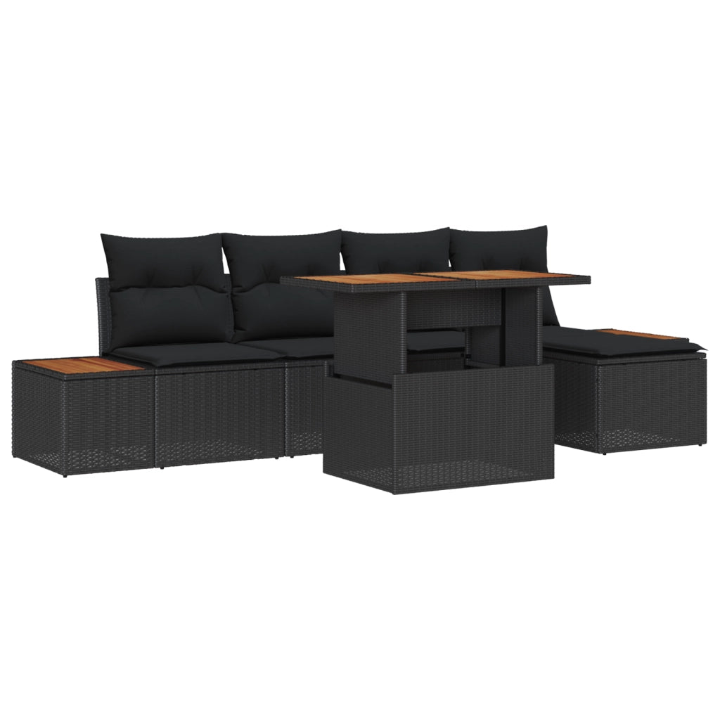 Set Divano da Giardino 6 Pezzi con Cuscini in Polyrattan Nero