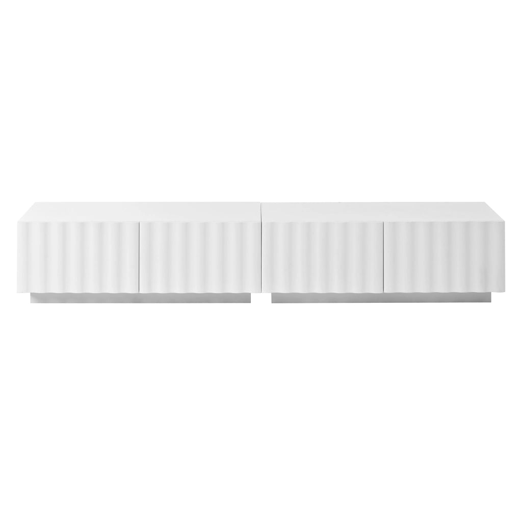 Mobile TV, motivo ondulato, cassetti con apertura a pressione, stile minimalista, bianco