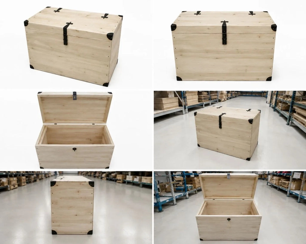 Cassapanca baule in legno grezza l.80 p.45 h.50 (543) - Mobili 2G