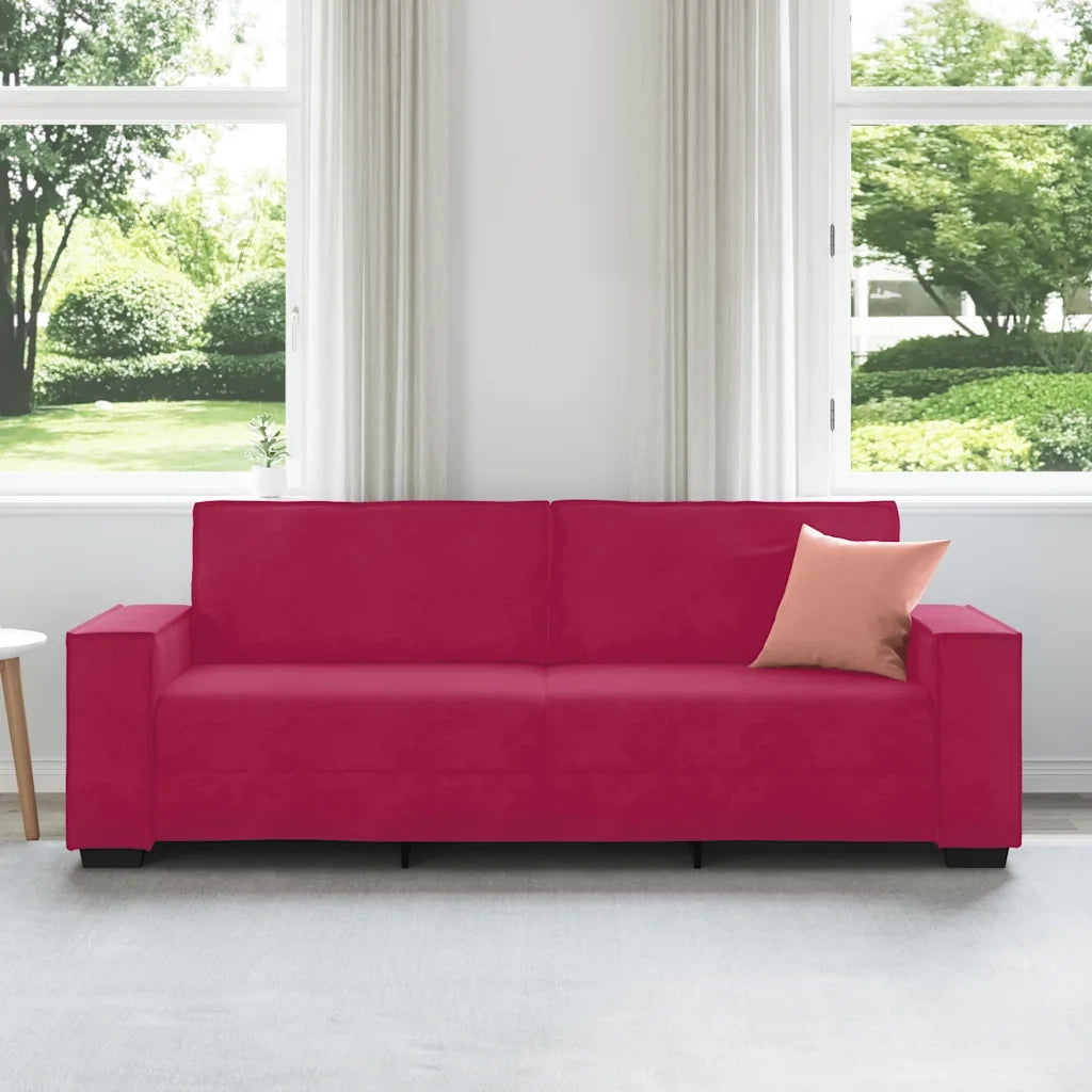 vidaXL Divano a 3 Posti Rosso Vino 180 cm in Velluto