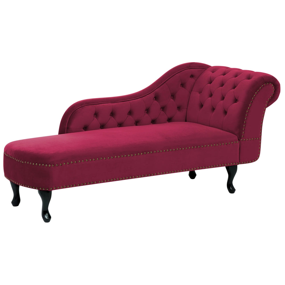 Chaise longue bordeaux  con bottoni in velluto a versione destra in stile moderno