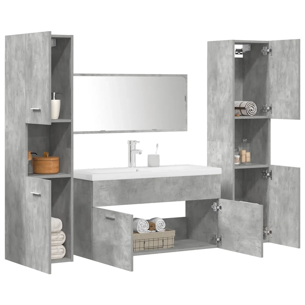 Set Mobili da Bagno 5 pz Grigio Cemento in Legno Multistrato 3324906