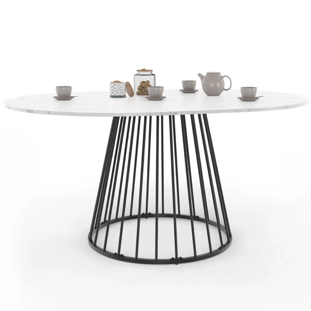 IDMarket - YUNA tavolo da pranzo rotondo allungabile 4-8 persone ALASKA piano effetto marmo bianco e nero 110 - 150 cm