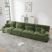 Divano angolare modulare 4 posti con seduta profonda 406x77x81 cm in ciniglia verde