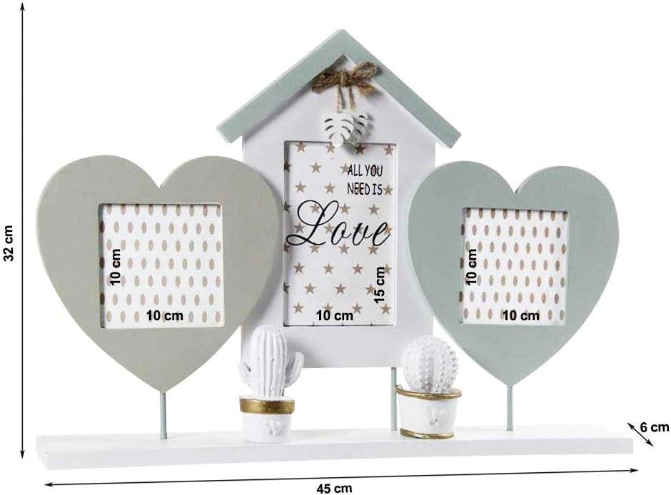 PORTAFOTO DA TAVOLO MULTIPLO | CORNICE FOTO 3 POSTI IN LEGNO | PORTAFOTO SHABBY