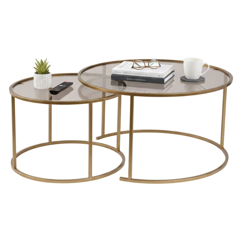Aedion, Tavolino da Salotto set di 2 Tavolini, 80x80x43h cm oro Bronzo