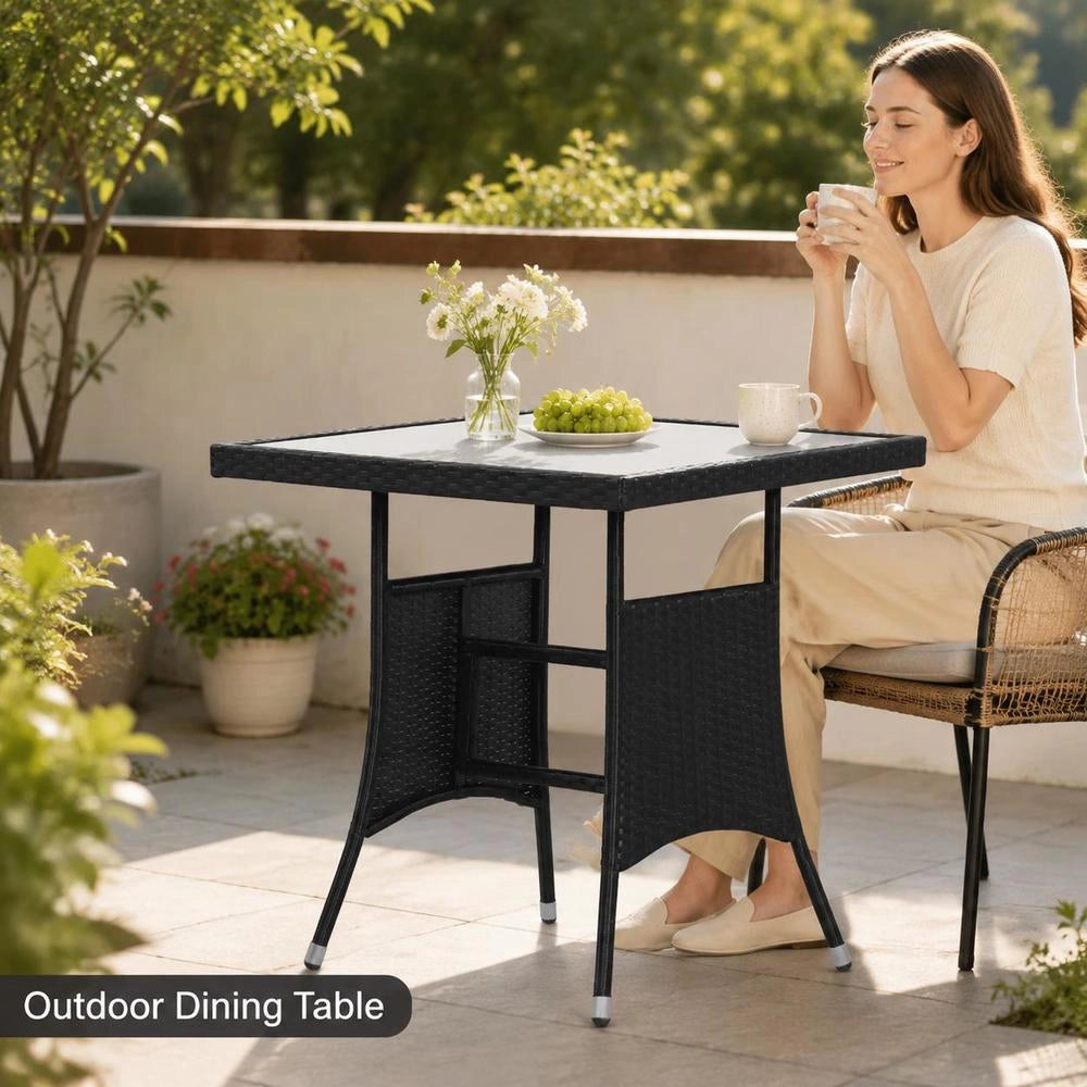 Garden Table, Black, 80 X 80 X 74 Cm, Poly Rattan