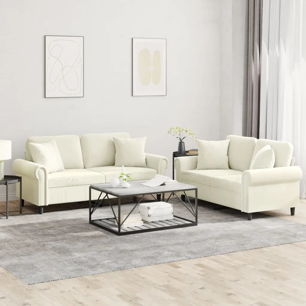 Set di Divani 2 pz con Cuscini Crema in Velluto 3202238