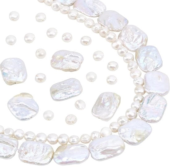 Parelli d'acqua naturale 2 fili - Kralen rettangolari 18-22mm - 69-72 pezzi - Per gioielleria DIY - Manufatti di artigianato - Parelli per gioielli