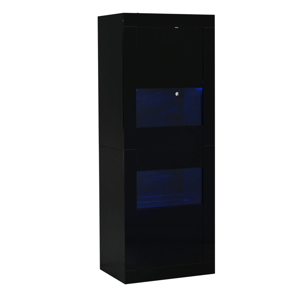 Vetrina a pavimento nera con LED e ripiani in vetro 61x42x162 cm