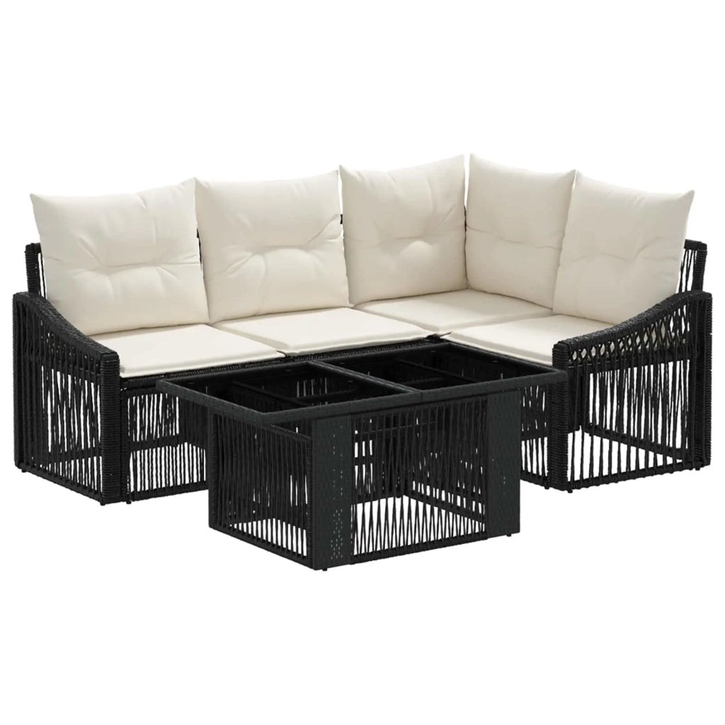 Set Divano da Giardino 5 pz Nero e Bianco Crema polyrattan 3437245