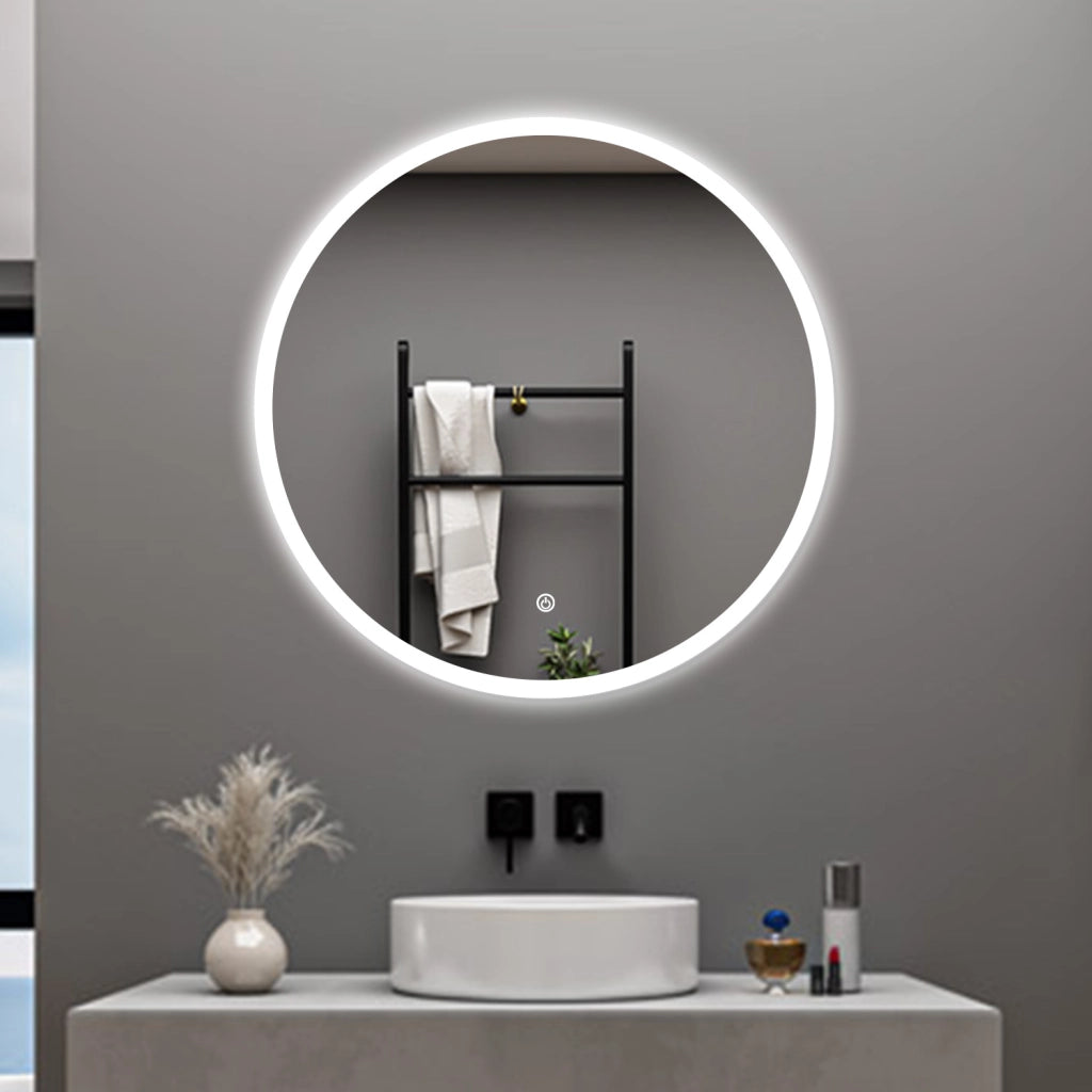 AICA Specchio da bagno 90 x 90 cm, antiappannamento, dimmerabile, interruttore touch, Funzione Memoria
