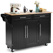 Ampia isola cucina su ruote 121 x 46 x 93 cm con 2 cassetti design pratico in legno di caucciù nero 20_0017941
