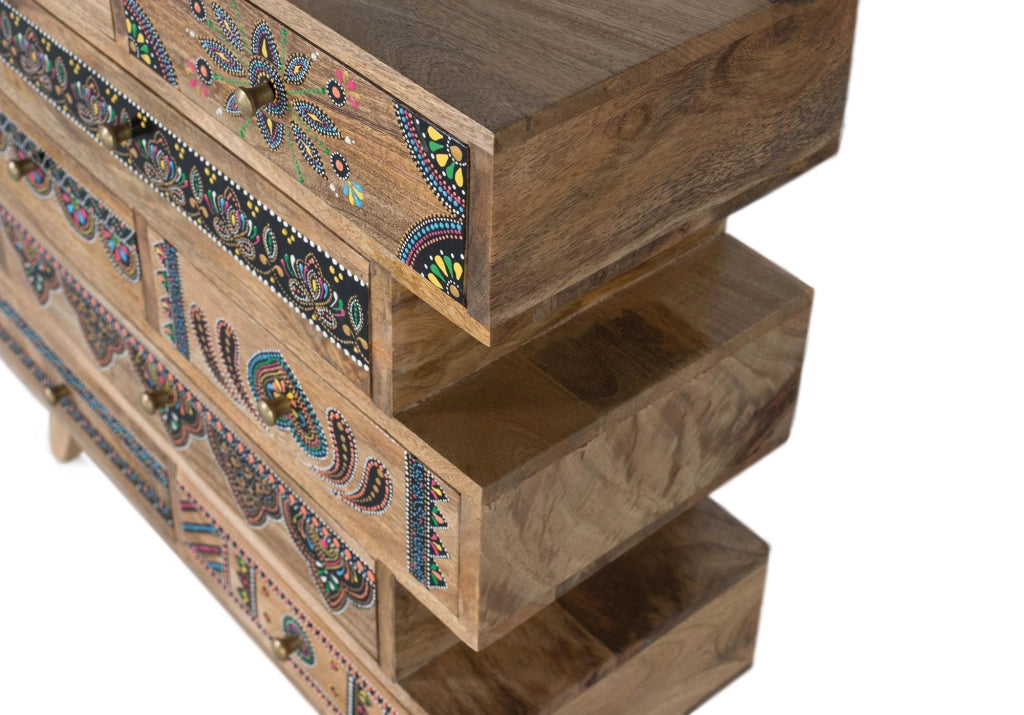 Cassettiera realizzata a mano in legno di mango