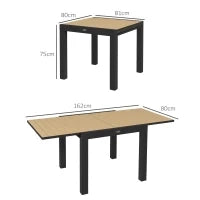 Tavolo da Giardino Allungabile per 4-6 Persone con Piano a Doghe, in Alluminio, 81/162x80x75 cm, Giallo