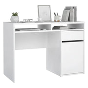 Scrivania Abbadu, Scrittoio multiuso, Tavolo per ufficio porta PC, Piano di lavoro, 110x48 h77 cm, Bianco lucido