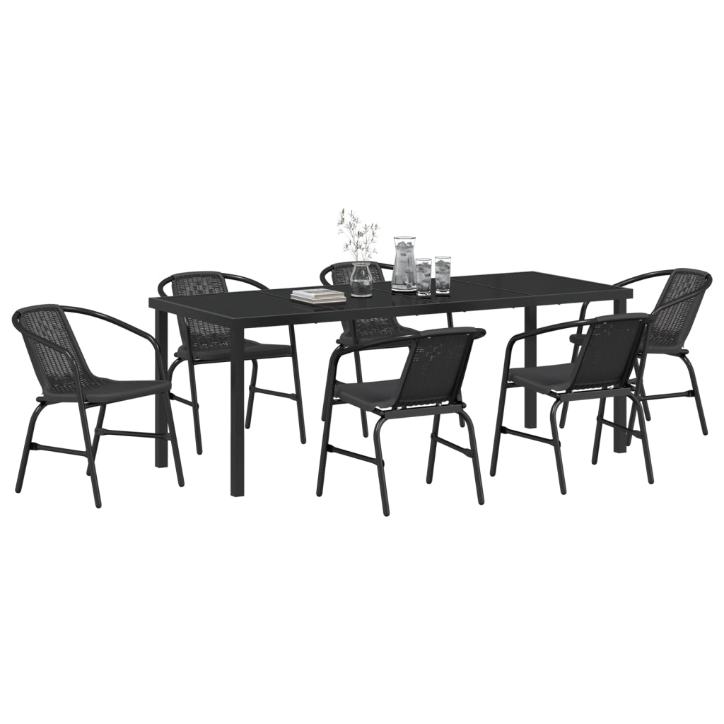 Set da Pranzo da Giardino 7 Pezzi Nero Polyrattan