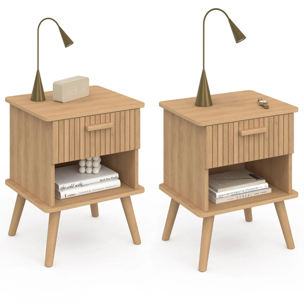 IDMarket - Set di 2 comodini a 1 cassetto JULIETTE con doghe in legno color rovere