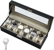 Cassetta orologio con 6 compartimenti, cassa orologio con coperchio in vetro, realizzata in velluto, adatta per la conservazione di orologi, gioielli, ecc., il regalo perfetto per uomini