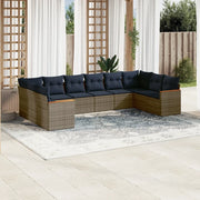 Set Divani da Giardino 10 pz con Cuscini Grigio in Polyrattan 3226327