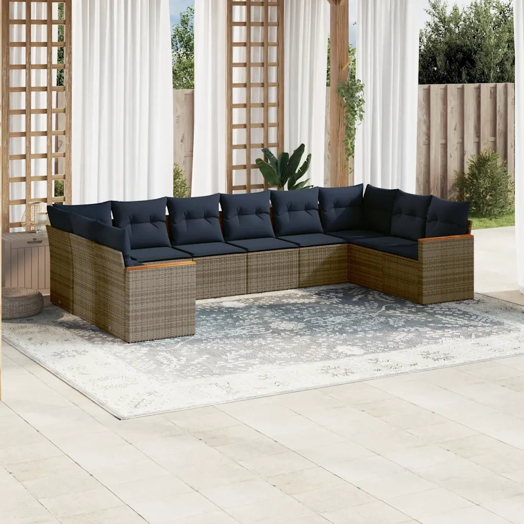 Set Divani da Giardino 10 pz con Cuscini Grigio in Polyrattan 3226327