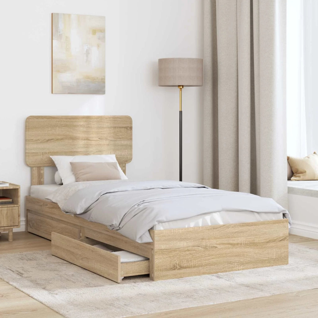 Letto con Contenitore con testiera Rovere Sonoma 75 x 190 cm