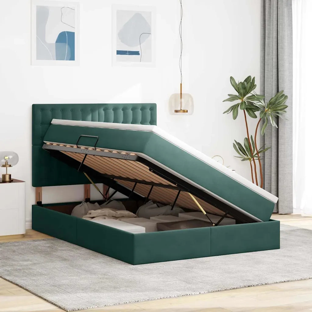 Letto con contenitore e materasso Verde Scuro 140 x 190 cm 3372150