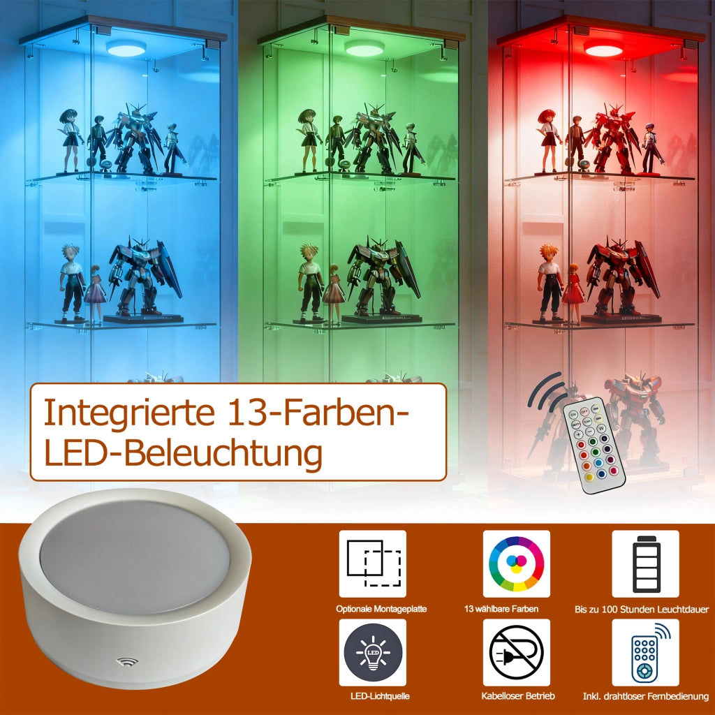 Vetrina in vetro con led e 1 anta, 3 ripiani, per soggiorno e camera da letto, natural, 124.5 × 49.0 × 11.7 cm
