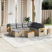 Set Divano da Giardino 8 pz con Cuscini Beige Misto Polyrattan