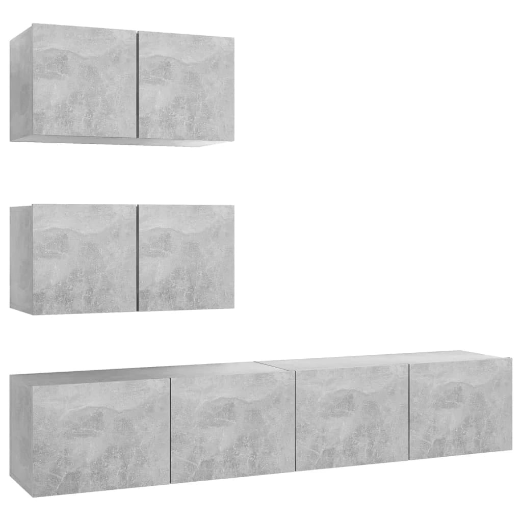 Set di mobili da 4 pezzi tra cui armadio credenza mobile TV televisore per soggiorno camera da letto salotto legno ingegnerizzato grigio 02_0024716