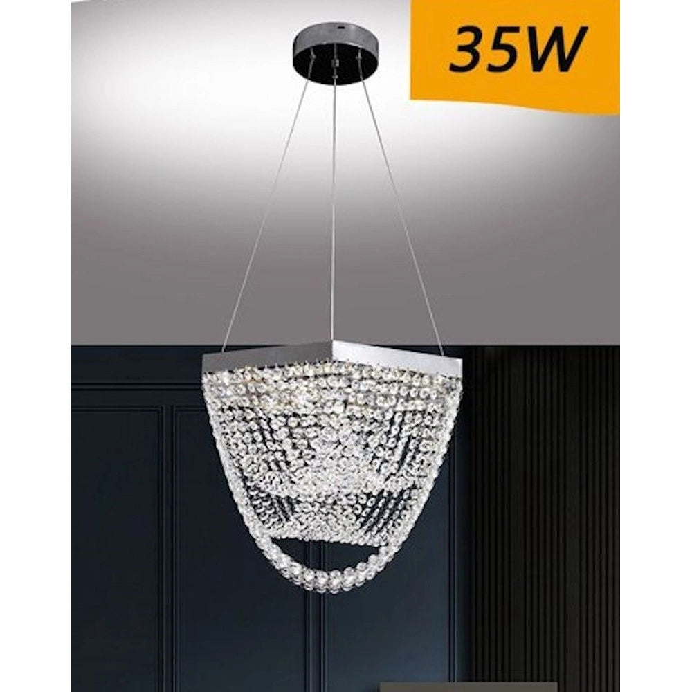 Trade Shop - Lampadario A Sospensione Led 35 W Design Moderno Cristalli Luce Fredda 6500k B74 -