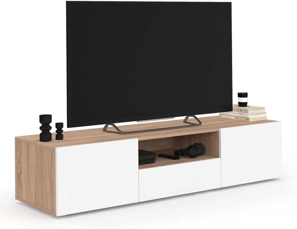 Mobile TV ELI 140 cm in faggio con ante bianche