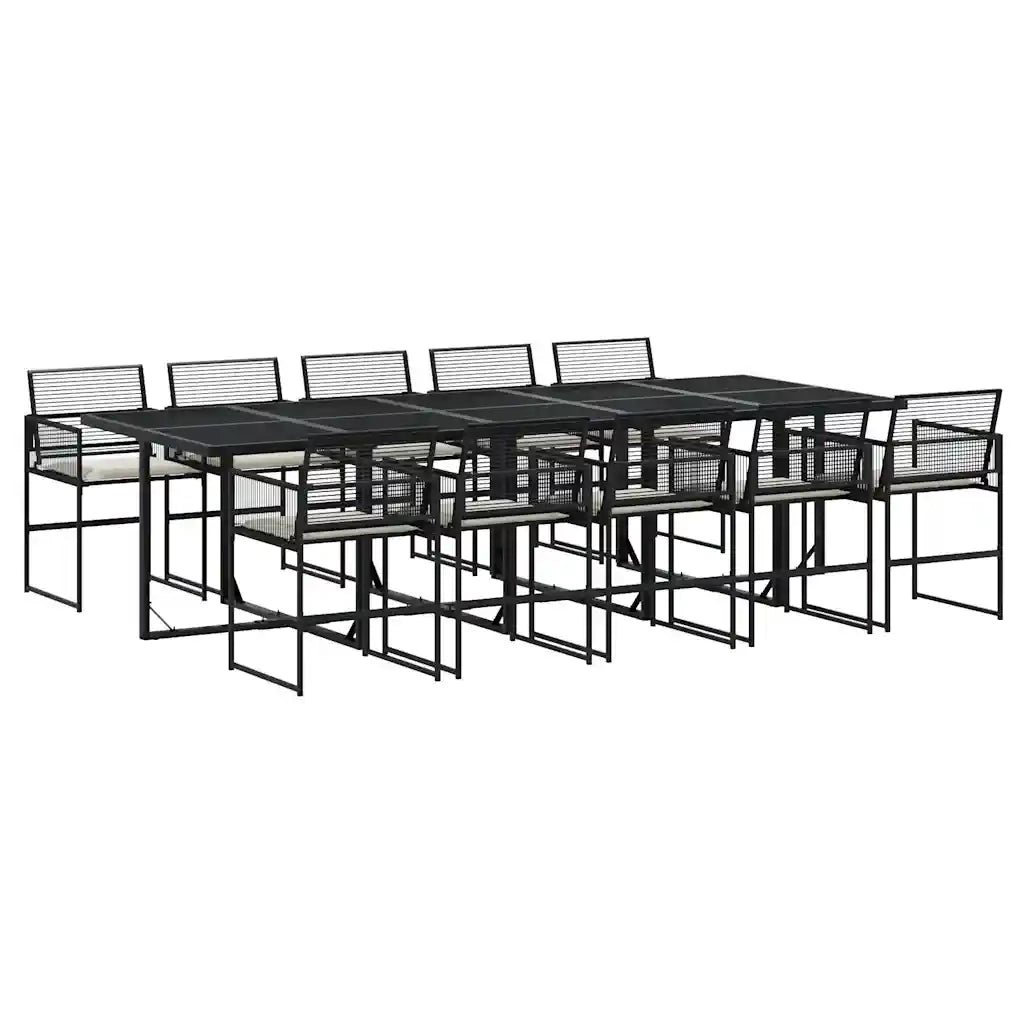 vidaXL Set da Pranzo da Giardino 11 pz con Cuscini in Polyrattan Nero