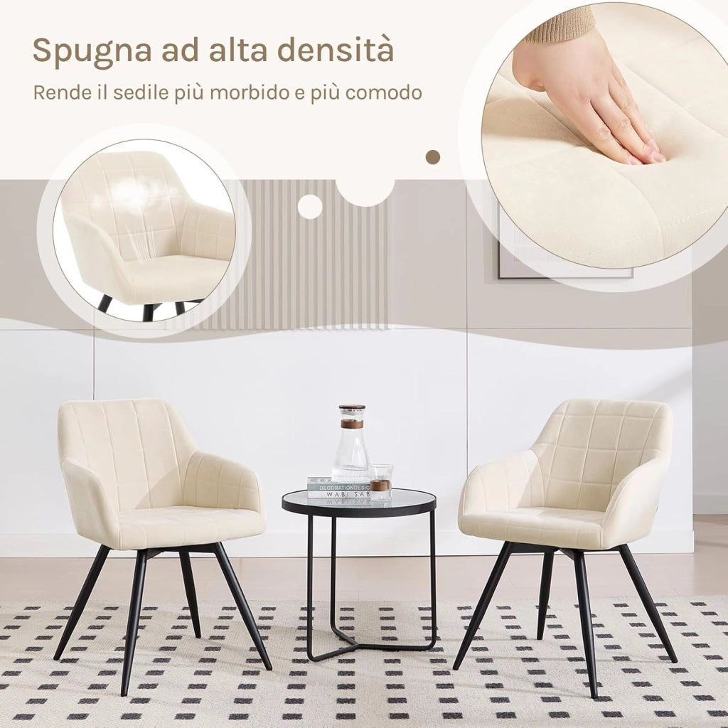 Sedia da Pranzo Girevole, Sedia da Cucina Ergonomica Imbottita in Velluto con Gambe in Metallo, Poltrona per Salotto, Ufficio, Camera da Letto, Balcone, Beige, EZS85be-1