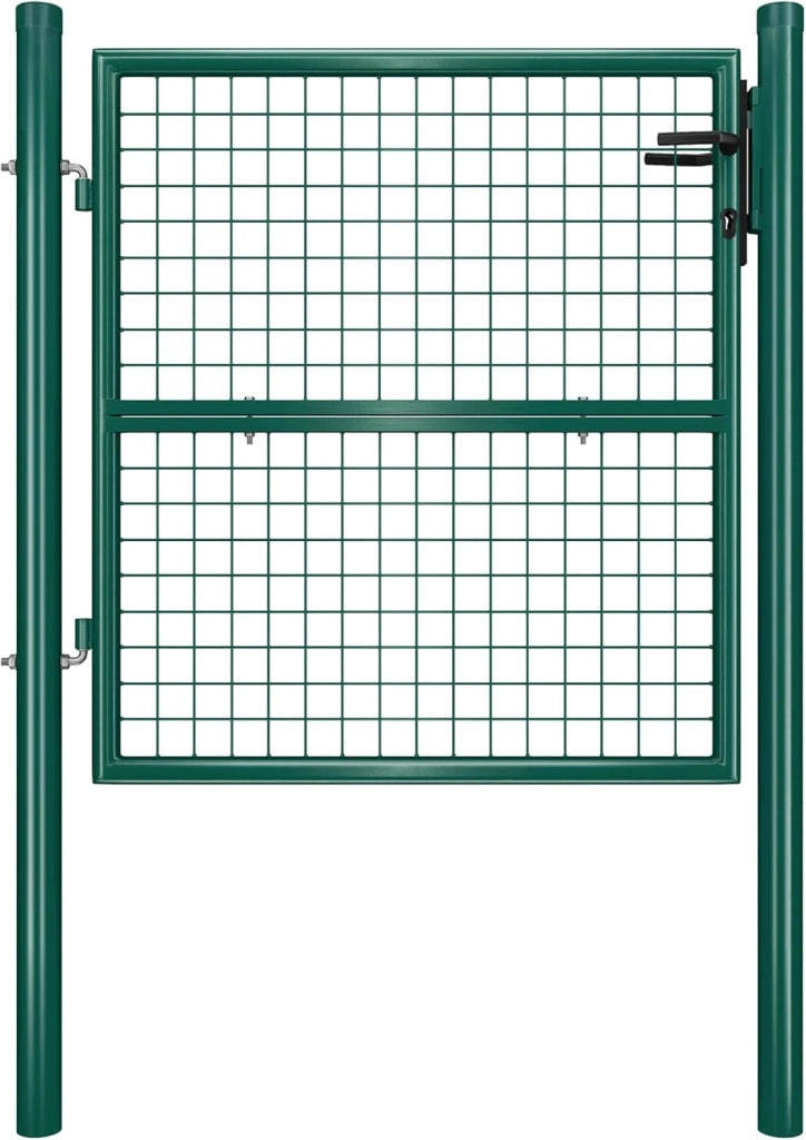 SONGMICS Cancello da Giardino, Cancelletto da Giardino, Acciaio Zincato con Serratura, Porta di 106 x 100 cm (L x H), Tubo Tondo, Cancello per Recinzione, Verde GGD150G01