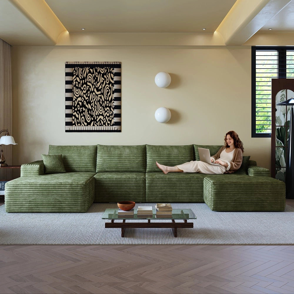 Divano angolare con Chaise Longue ¨C Minimal ¨C verde velluto 340cm