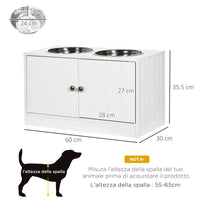 Ciotole per Cani Rialzate con Armadietto da 44L e 2 Ciotole in Acciaio 60x30x35.5cm Bianco