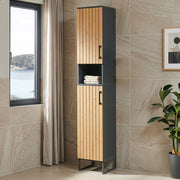 Mobile a Colonna Svanes con 2 Ante in Bambù e 6 Scomparti 170 x 30 x 30 cm - Grigio Scuro/Naturale [en.casa]