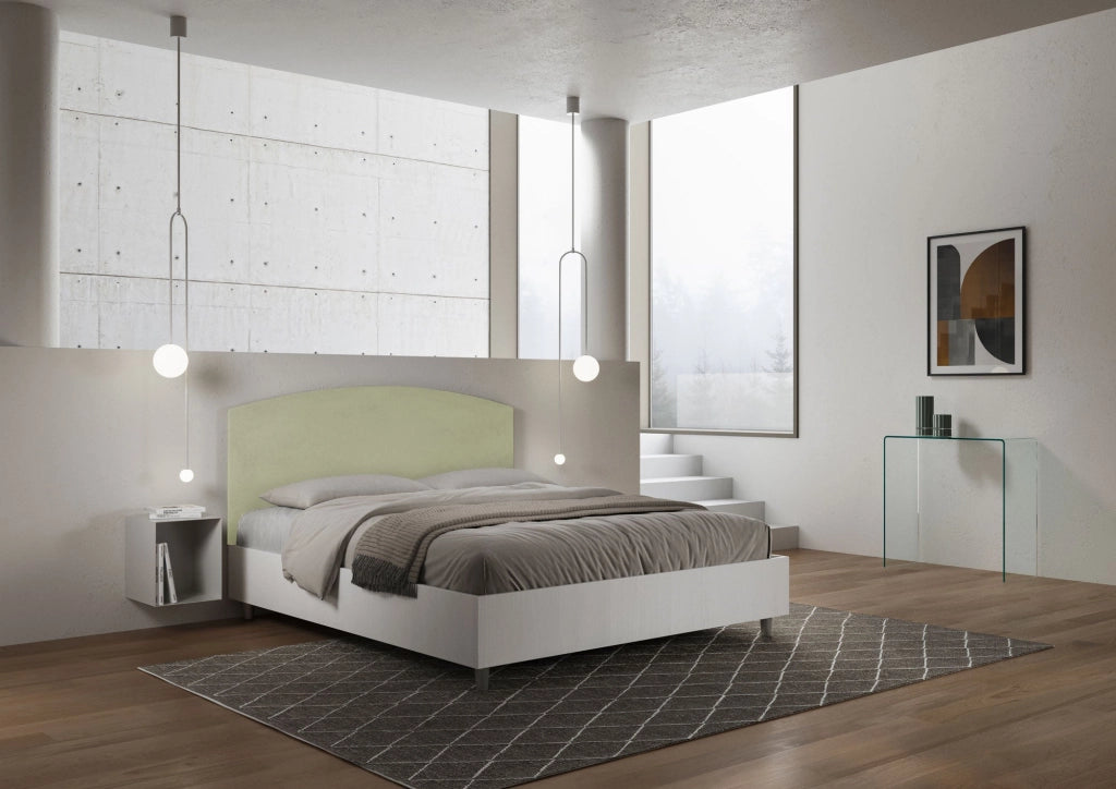 Letto matrimoniale senza rete 160x200 bianco frassino testata microfibra ocra Antilia