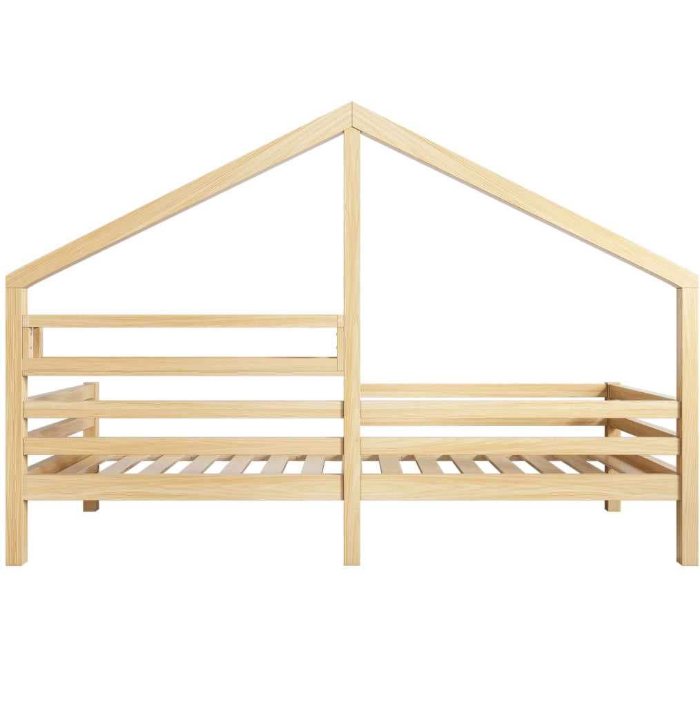 Letto a casetta per bambini con libreria 90x200 cm in pino naturale
