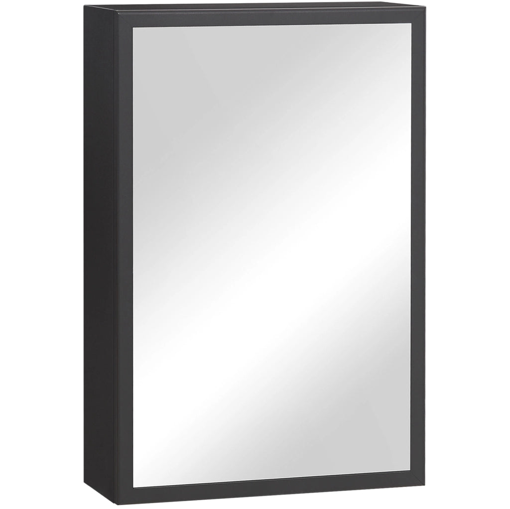 Mobiletto da bagno moderno con specchio 40x15x60 cm, 3 ripiani, colore nero
