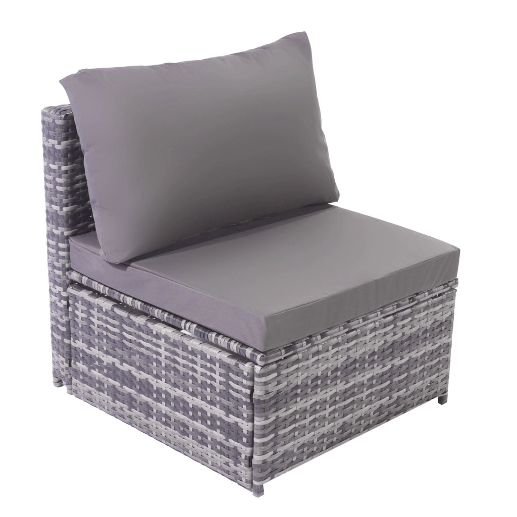 Set da giardino con area relax divano e ombrellone in rattan resistente alle intemperie per giardino e terrazzo colore grigio.